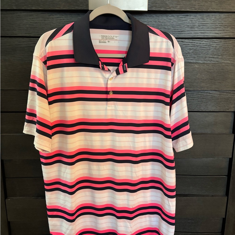 Men's Pink and Black Striped Polo Shirt